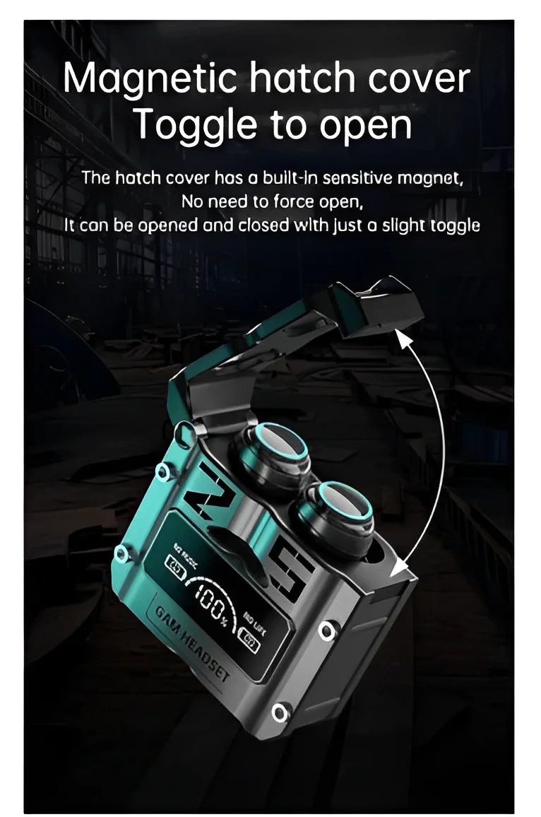 Futuristic M25 Bluetooth Earphones – Gaming LED Charging Case