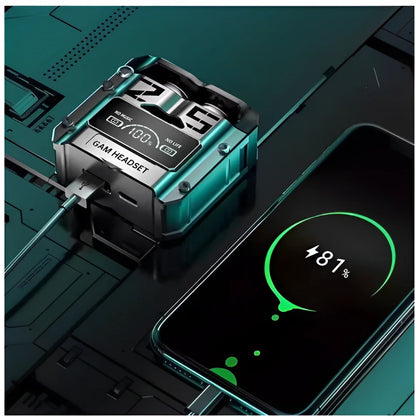 Futuristic M25 Bluetooth Earphones – Gaming LED Charging Case