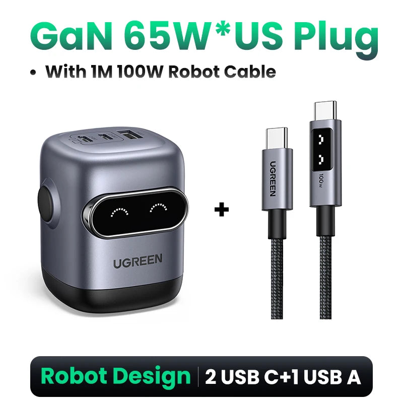 UGREEN Robot GaN Charger 65W PD QC4.0 PPS for iPhone MacBook